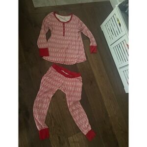 Bump in the Night Womens M maternity Pajama Set Red White Nordic Print NWOT